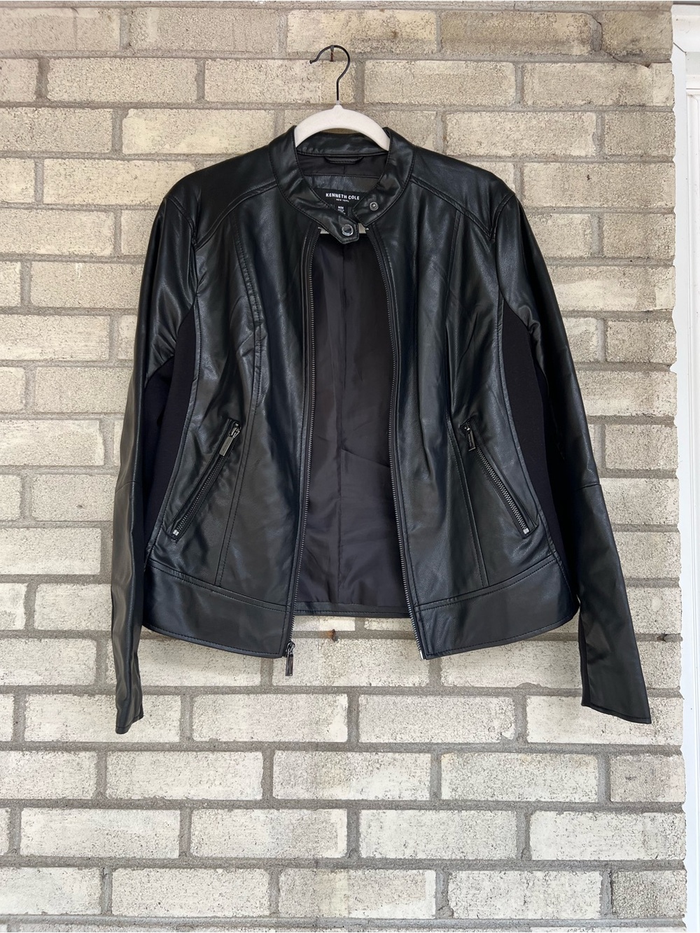 Kenneth Cole New York Black Faux Leather Moto Jacket M